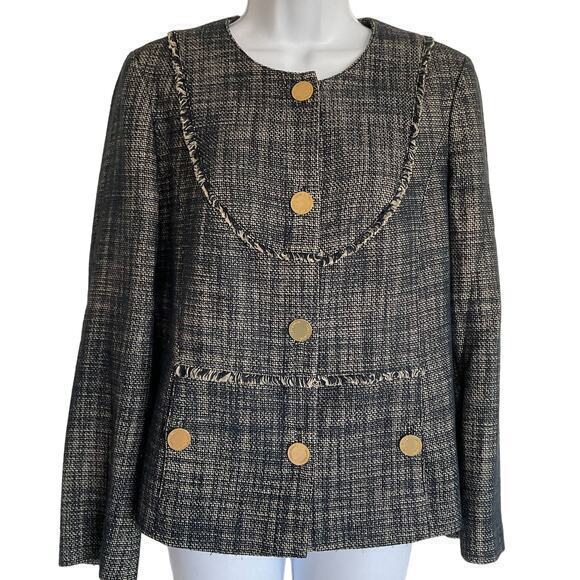 TORY BURCH Blue White Heathered Tweed Blazer Jacket Size 10‎ - Picture 2 of 11